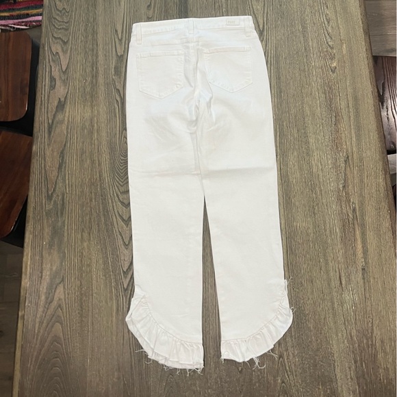 Paige Hoxton Straight Ankle Jeans Ruffled Hem Denim Stretch Crisp White Size 28 - Picture 9 of 11